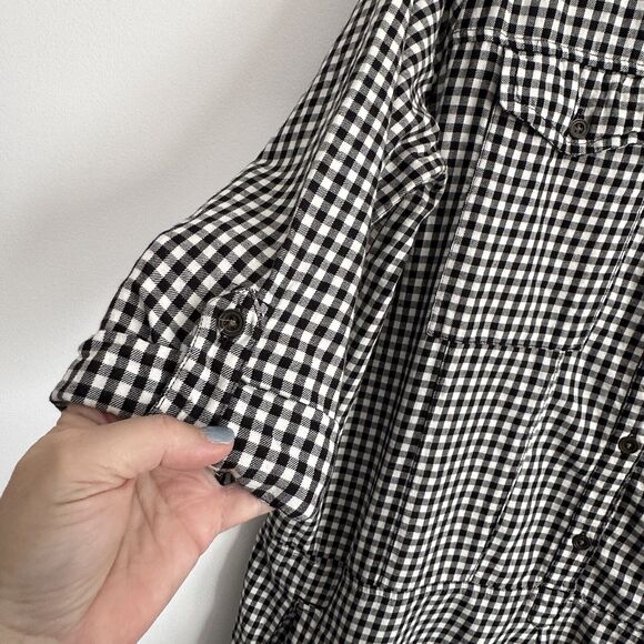 Forever 21 Shirt Dress L Black Gingham Roll Tab Pockets Mini Short Trendy Casual - Picture 5 of 11